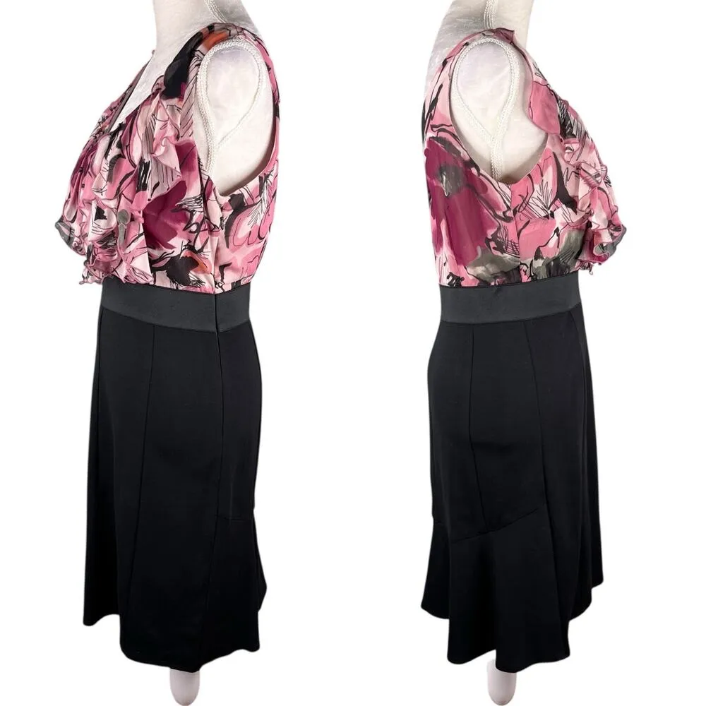 New York & Company Dress Ruffle Black Rose Side Zip 6 New - Image 4