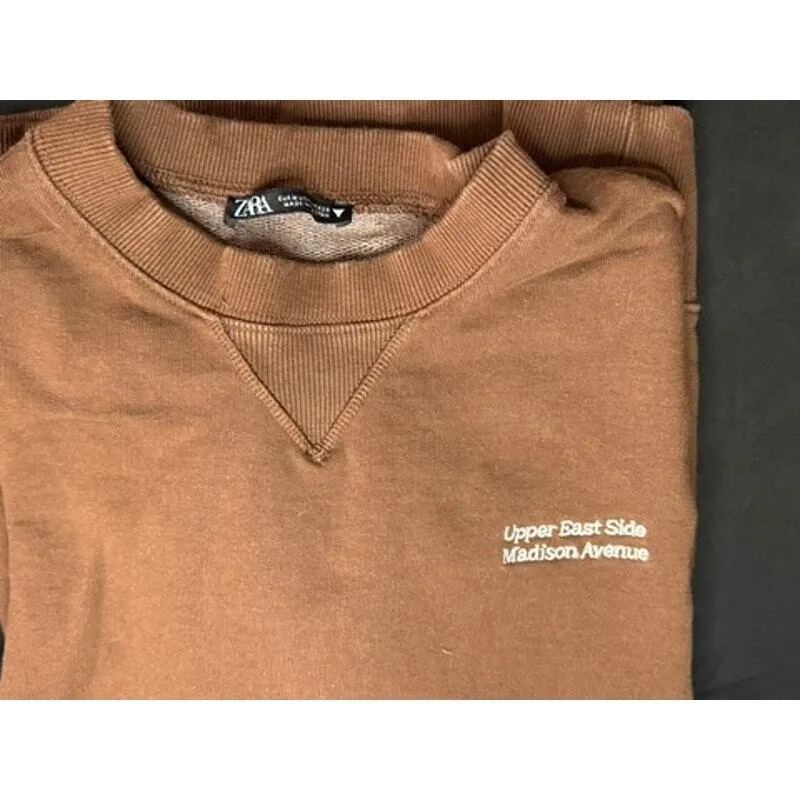 Zara Upper East Side‎ Madison Avenue Oversized Crewneck Brown Sweatshirt Sz M - Image 2