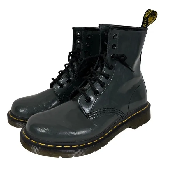 Dr Martens 1460 Patent‎ Leather Lace Up Boots Womens Size 7 Grey - Image 2