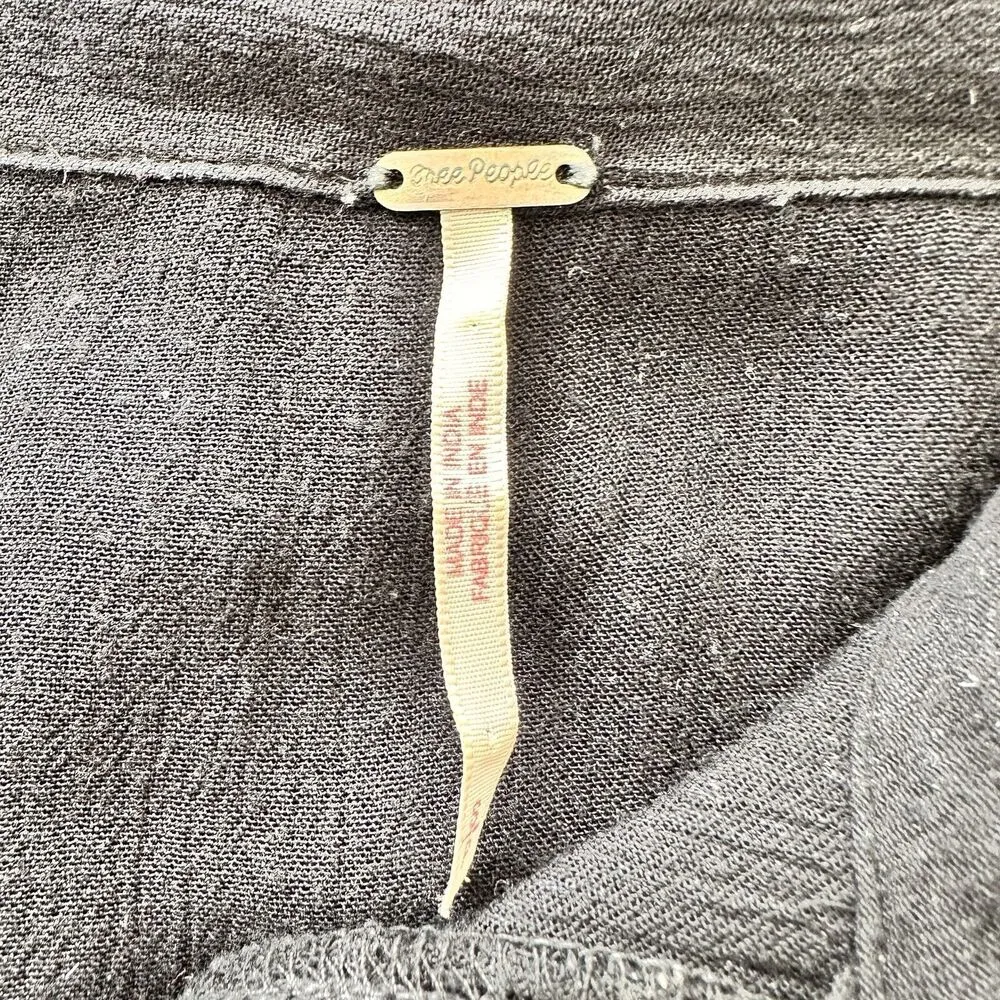 FREE PEOPLE Katie Bird Small Boho Crochet Inset Black Flowy Shirt - Image 5