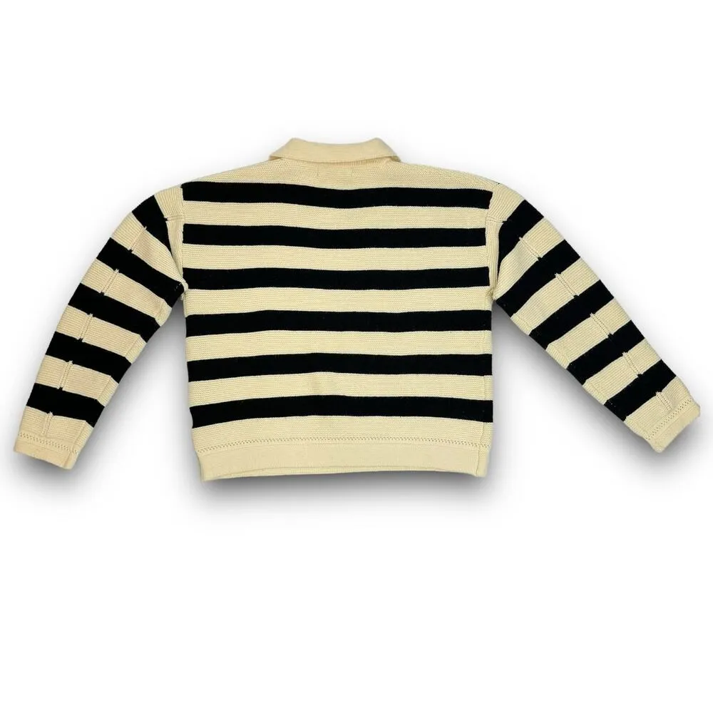 Avantlook Collared Striped Sweater Pullover Style Long Sleeve Cream Black Small - Image 7