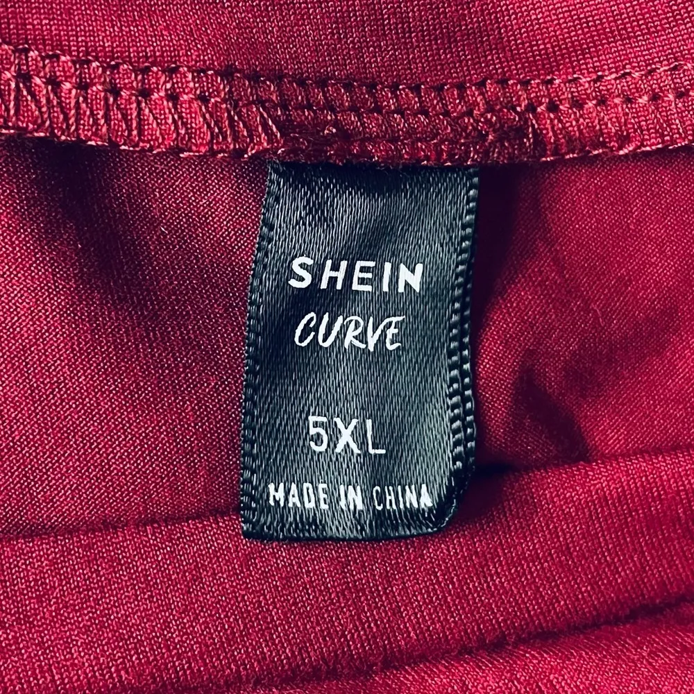 Shein Fringed Pocket Midi Tshirt Dress Maroon Size 5XL - Image 3