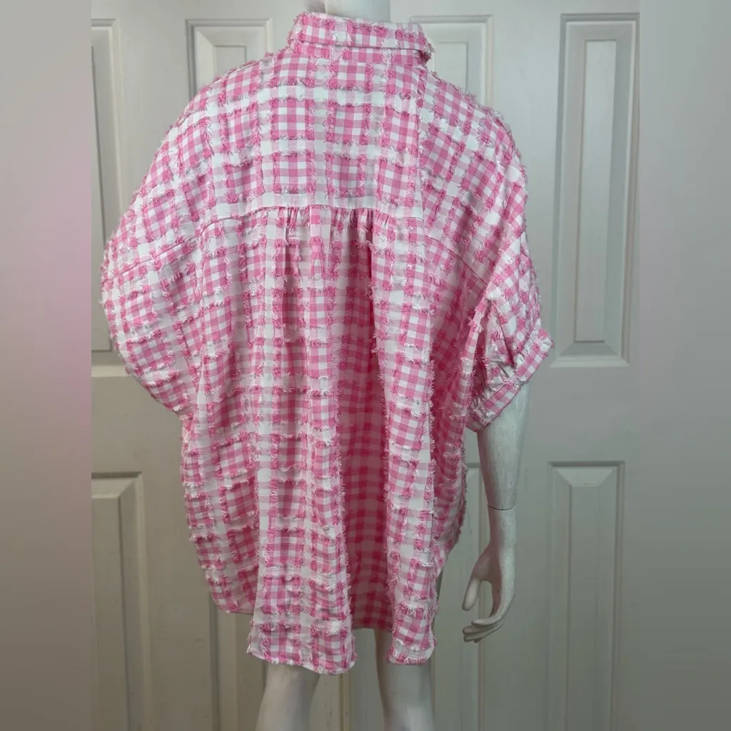 BiBi Pink and White Checkered Shirt Size Large. - Image 9