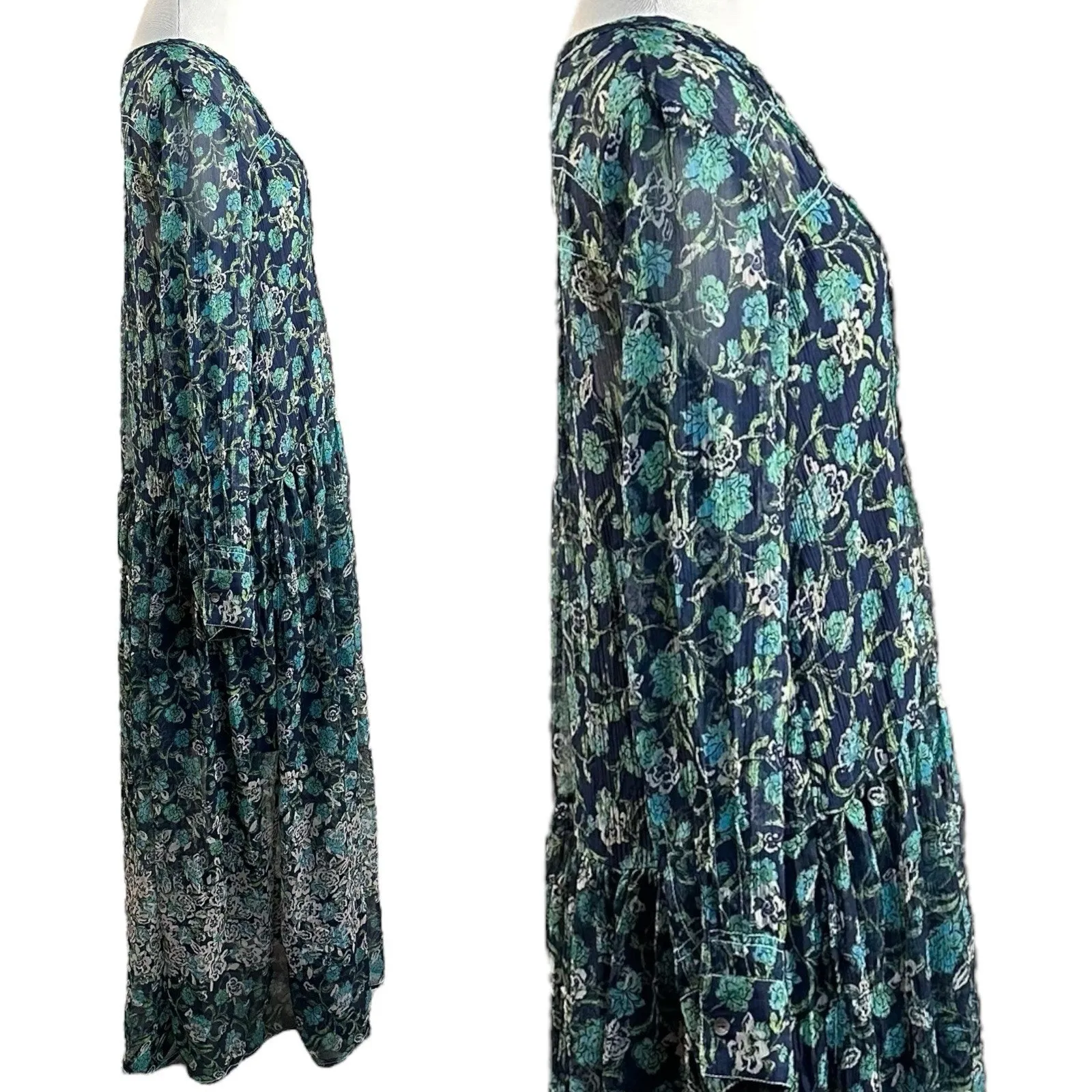 Free people Bohemian See it through Maxi Dress Twilight Floral Retro 70s Large - Image 6