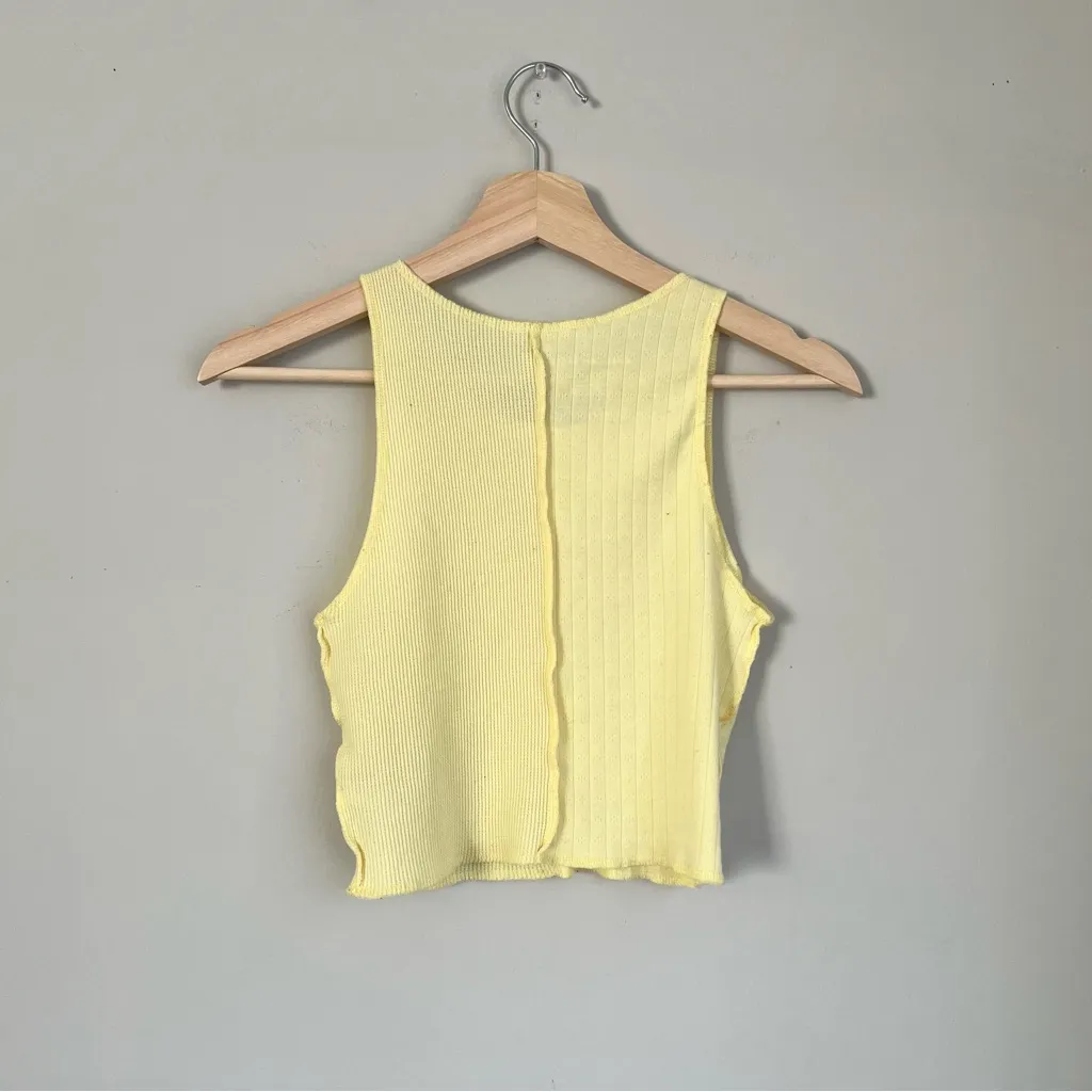 American Eagle Yellow Pointelle Crop Tank Top Size Small - Image 4