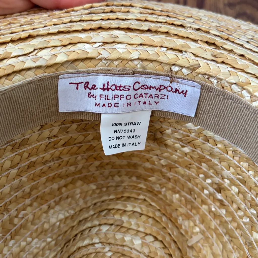 Filippo Catarzi crochet woven wide brim Panama natural straw fedora hat Tan - Image 2