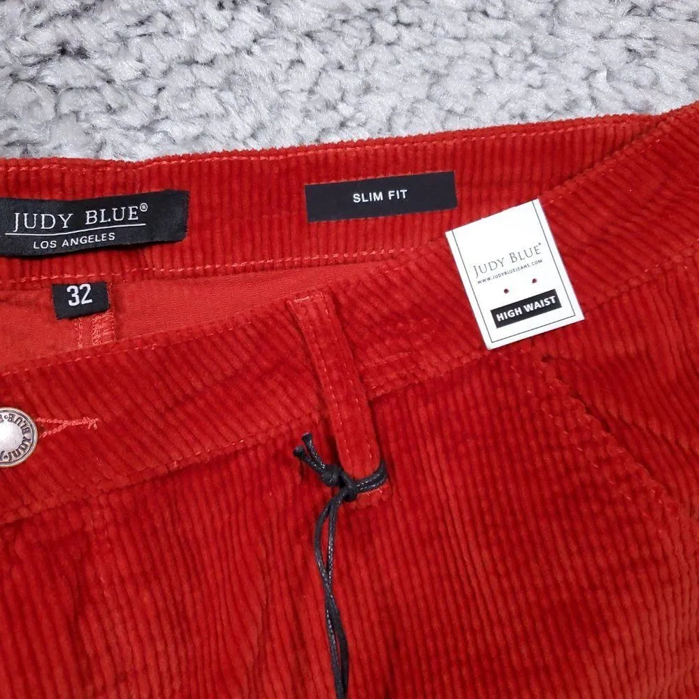 Judy Blue High Waist Slim Fit Corduroy Jeans Women's Size 32 Red Carpenter Pants - Image 7