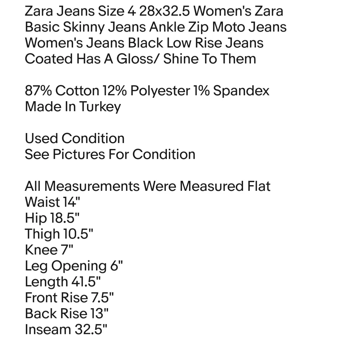 Zara Jeans Size 4 28x32.5 Women's Zara Basic Skinny Jeans Ankle Zip Moto Jeans  - Image 2