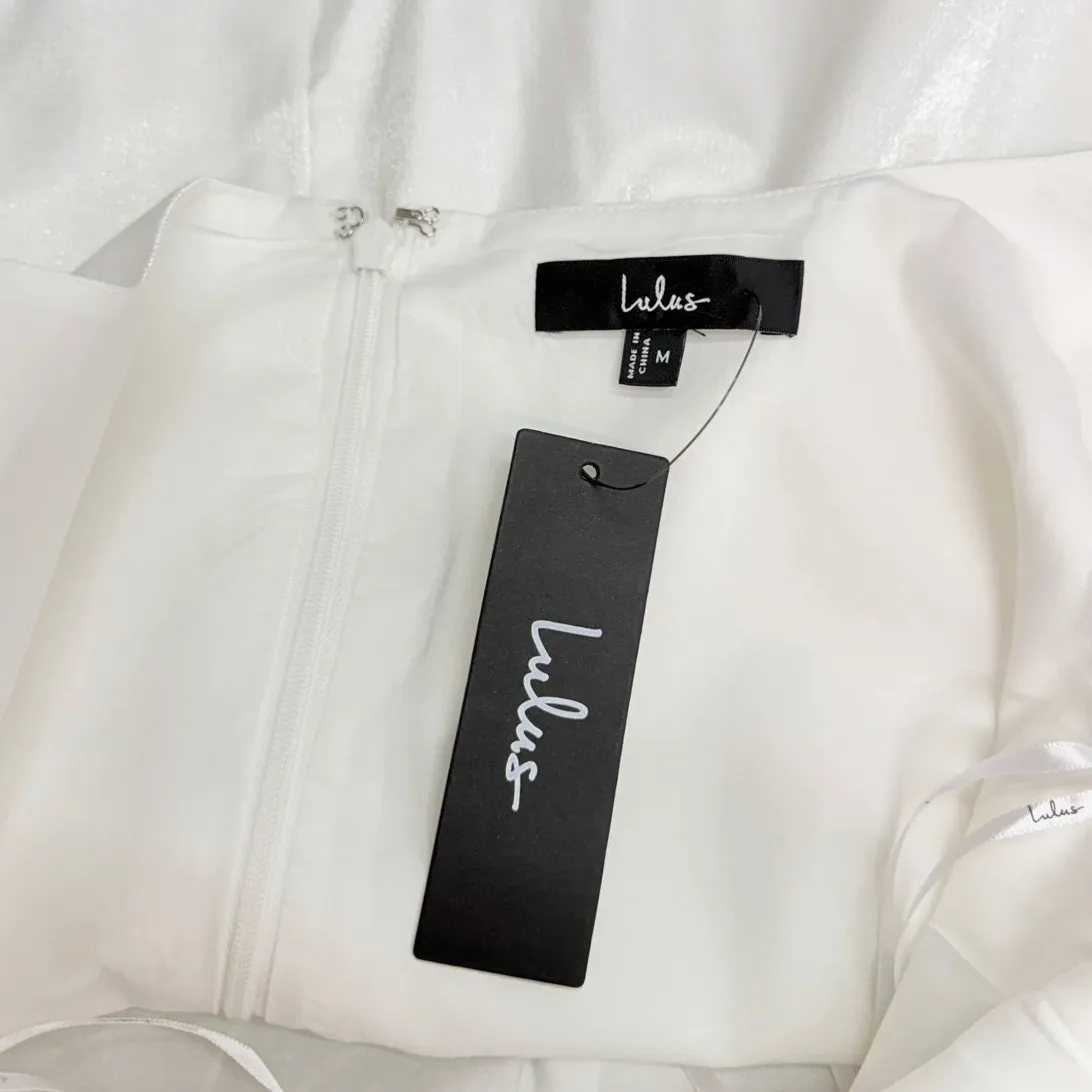 Lulus Gorgeous Aesthetic Ivory Taffeta Sleeveless Mini Dress size Medium NWT White - Image 6