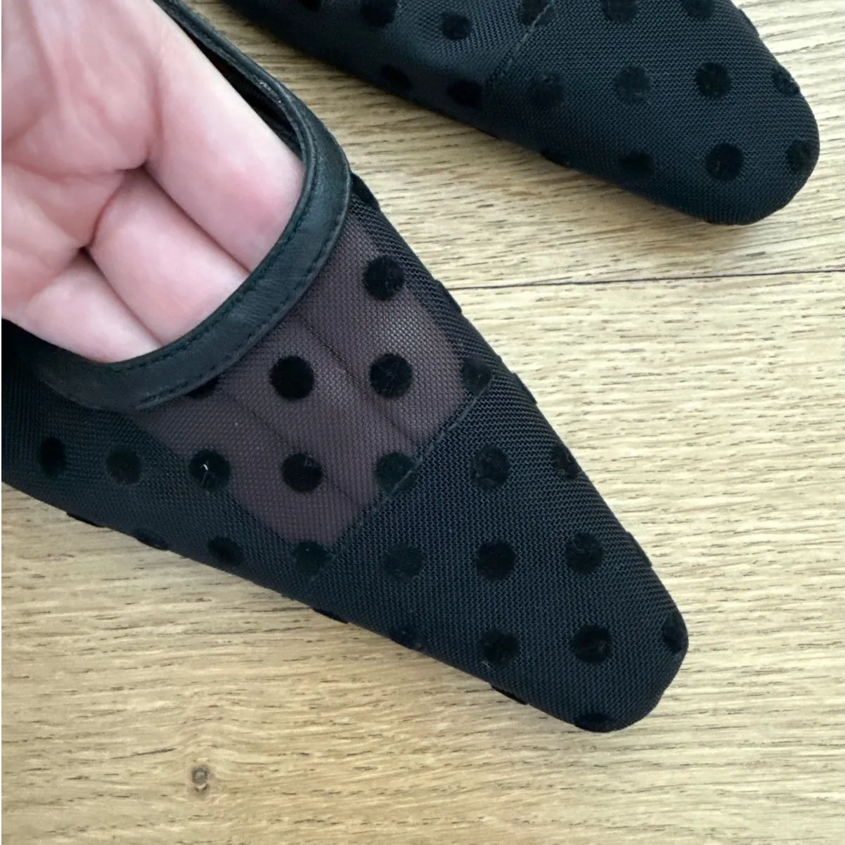 LPA Heels Slingback Pointed Toe Polka Dot Mesh Giulia Size US 6.5 Black - Image 3