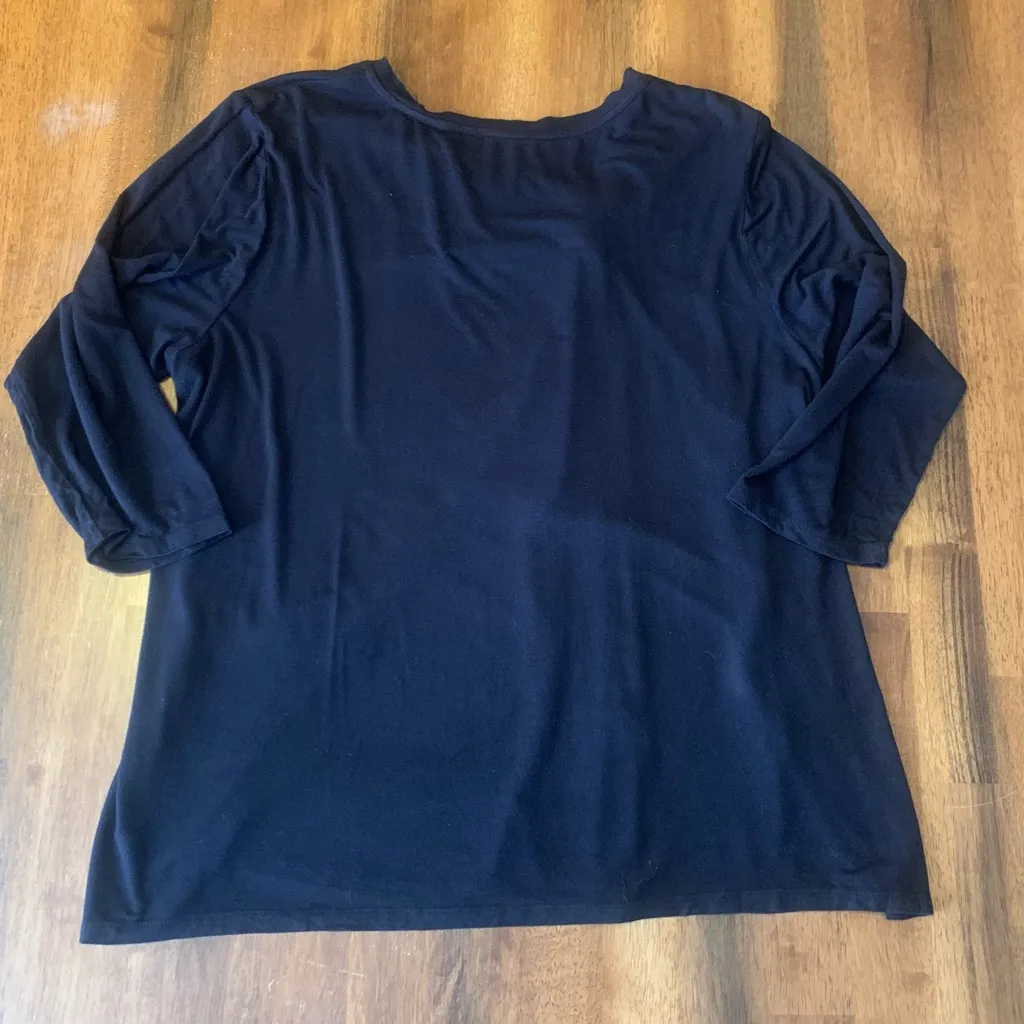 Tahari Top 1X Black Twist-Front Blouse 3/4 Sleeves Flattering Soft Layering - Image 6