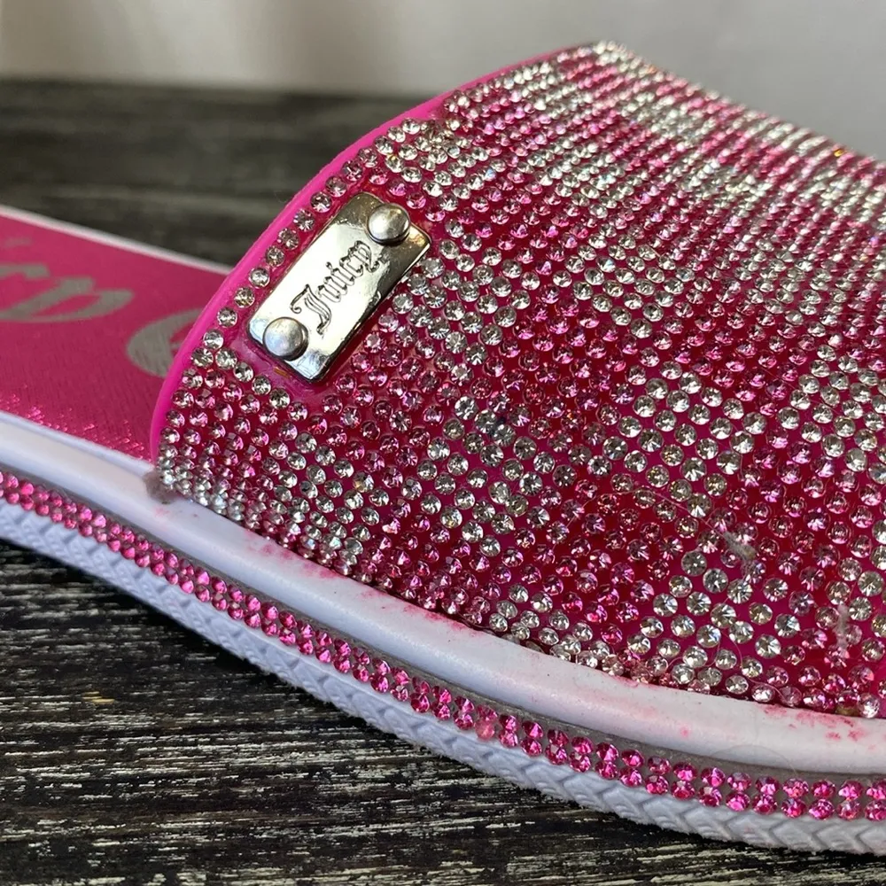 Juicy Couture Yummy Pink & White Rhinestone Slide Sandal Shoes 8 - Image 5