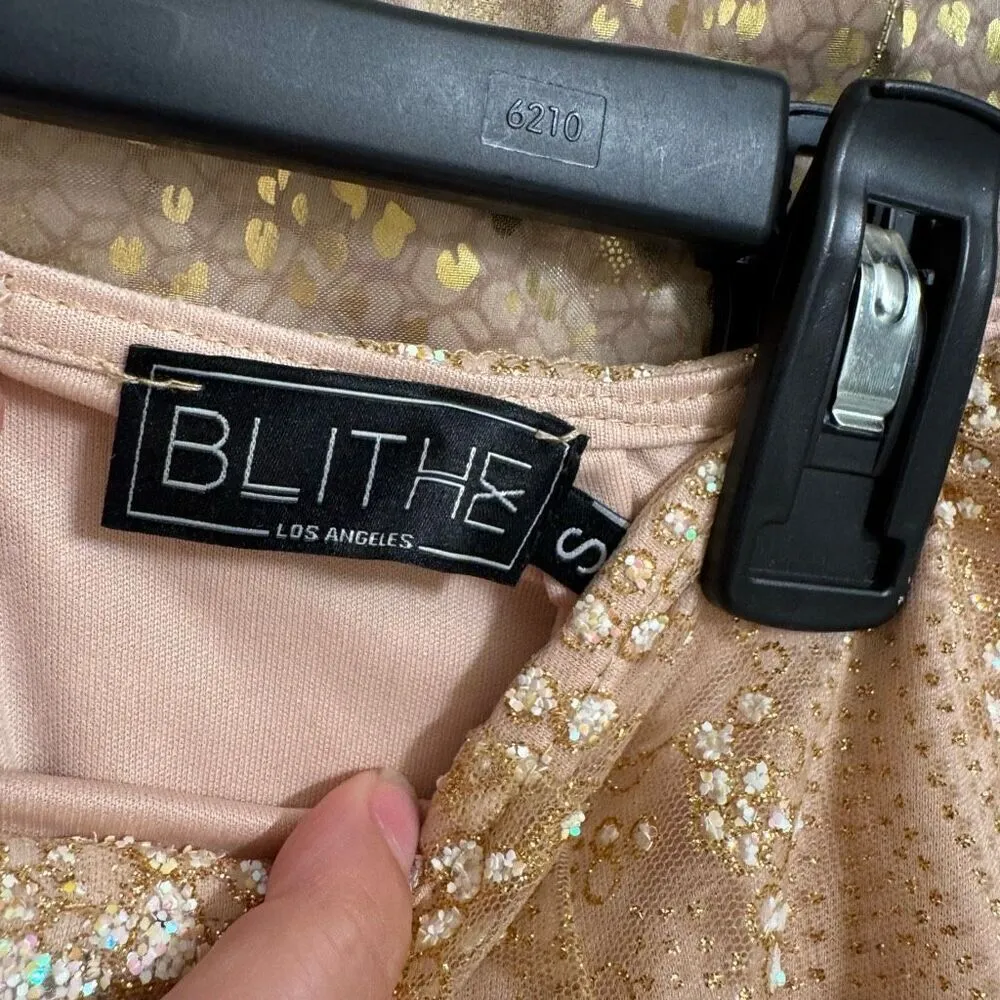 BLITHE Skirt Shorts Top Set Nude Sparkly Gold Glittery Mesh Girly Outfit XS/S - Image 10