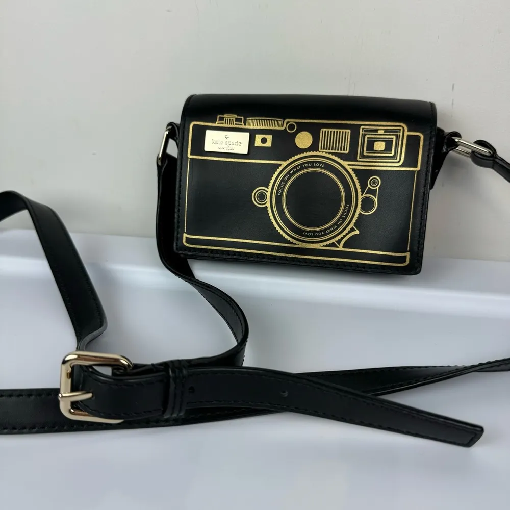 Kate Spade Lemon Street Gwen Camera Bag Black Gold Crossbody Collector - Image 7