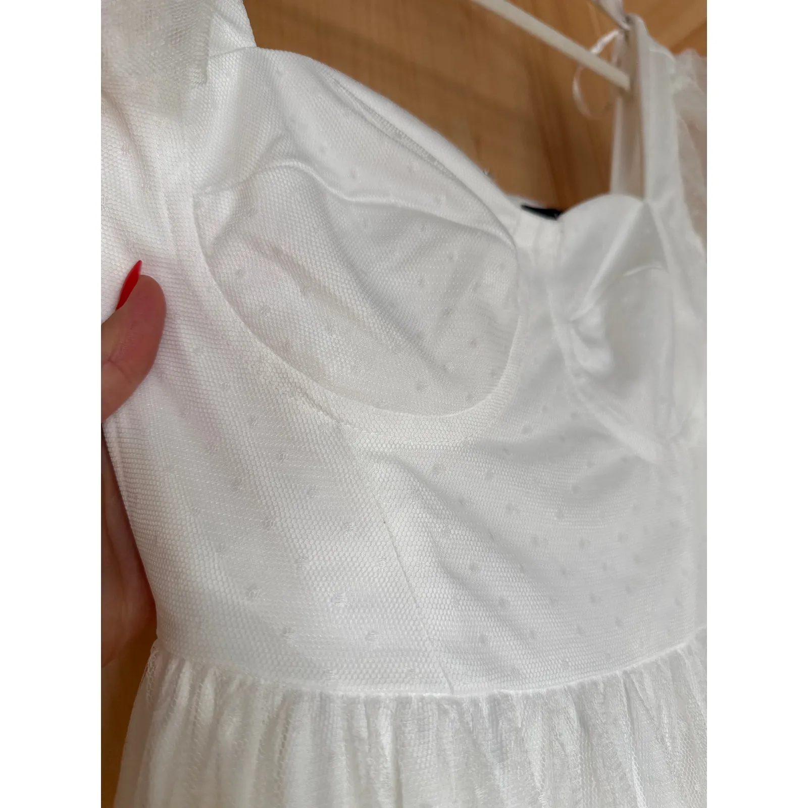 NWT Lulus Dreamy Celebration White Tulle Bustier Swiss Dot Midi Dress Bride XS - Image 6