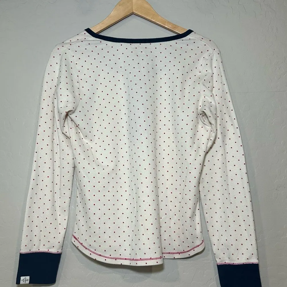 Tommy Hilfiger Polka Dot Thermal Henley Shirt Size Medium Long Sleeve Navy Trim - Image 6