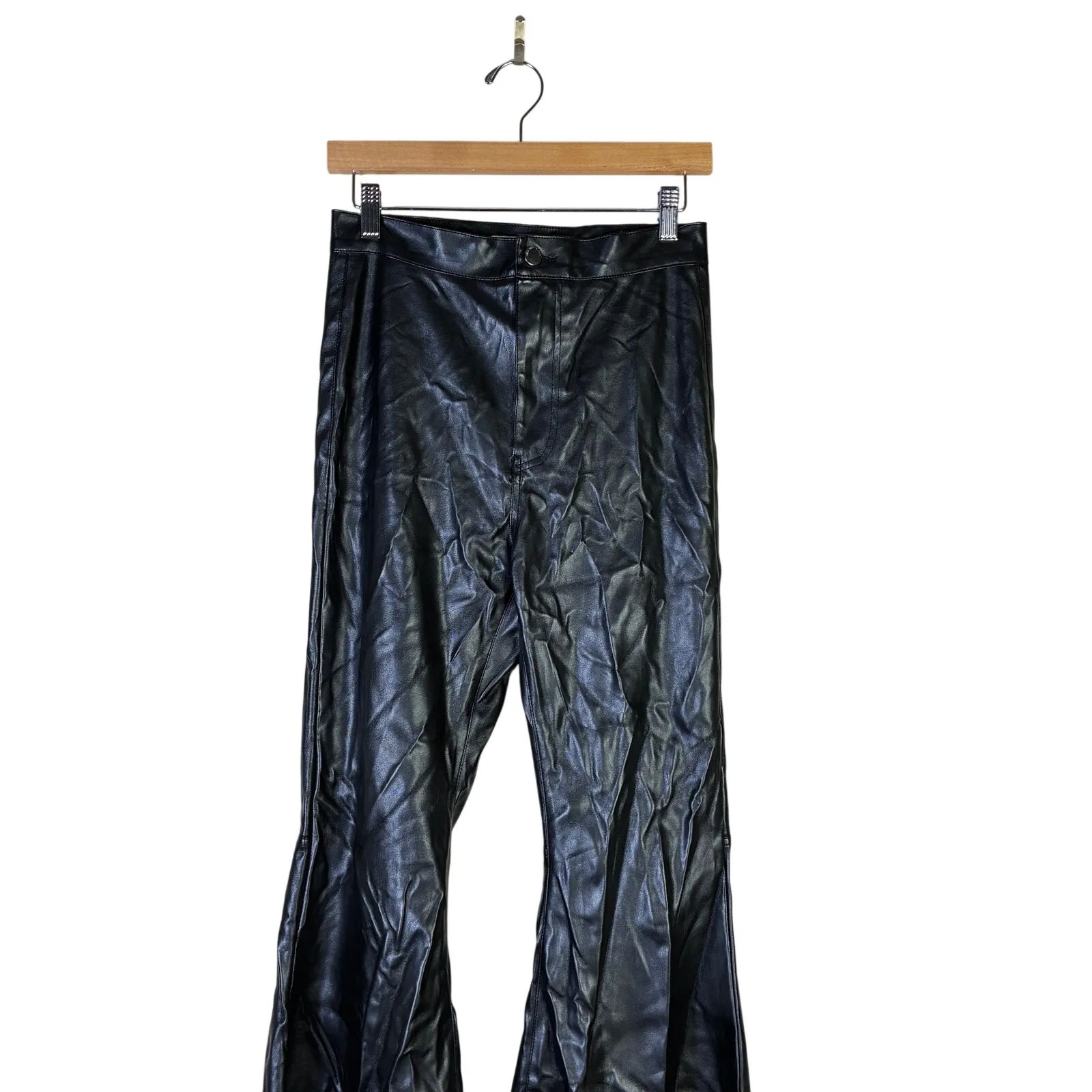 Vibrant MIU Faux Leather Flare Pants Womens 11 Black Y2K Clubwear High Rise Size undefined - Image 3