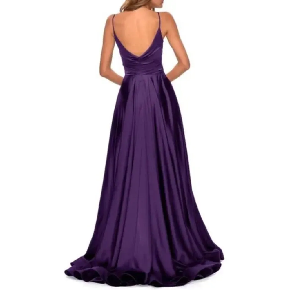 LA FEMME Satin Ballgown in Royal Purple Size US 4 - Image 2