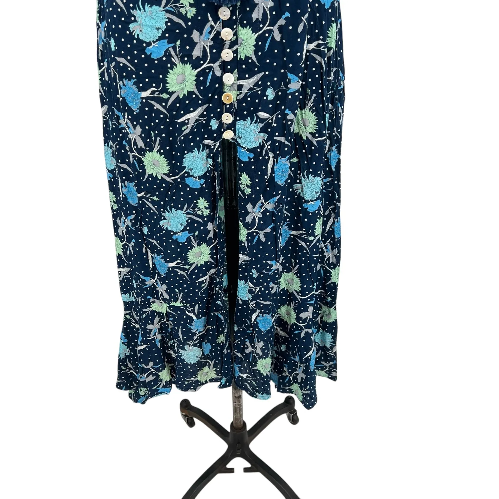 Tiare‎ Hawaii Ryden Maxi Dress Strapless Floral Dot Print Navy Blue One Size - Image 4