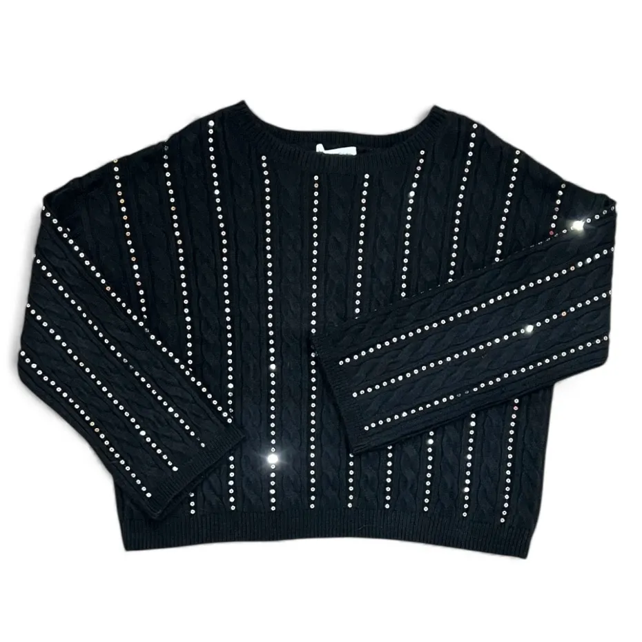 Adyson Parker Black Cable Knit Sequin Striped Sweater Size Large - Image 2