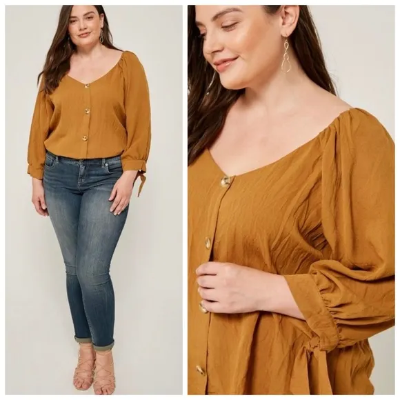 Hayden • button front cropped blouse with tie sleeves - Image 19