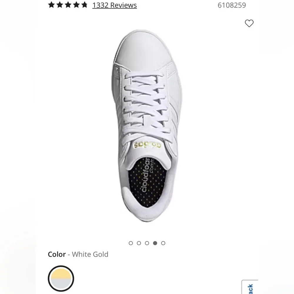 NWT Adidas Women's White and Gold Grand Court 2.0 Sneakers sz 9 - Image 3