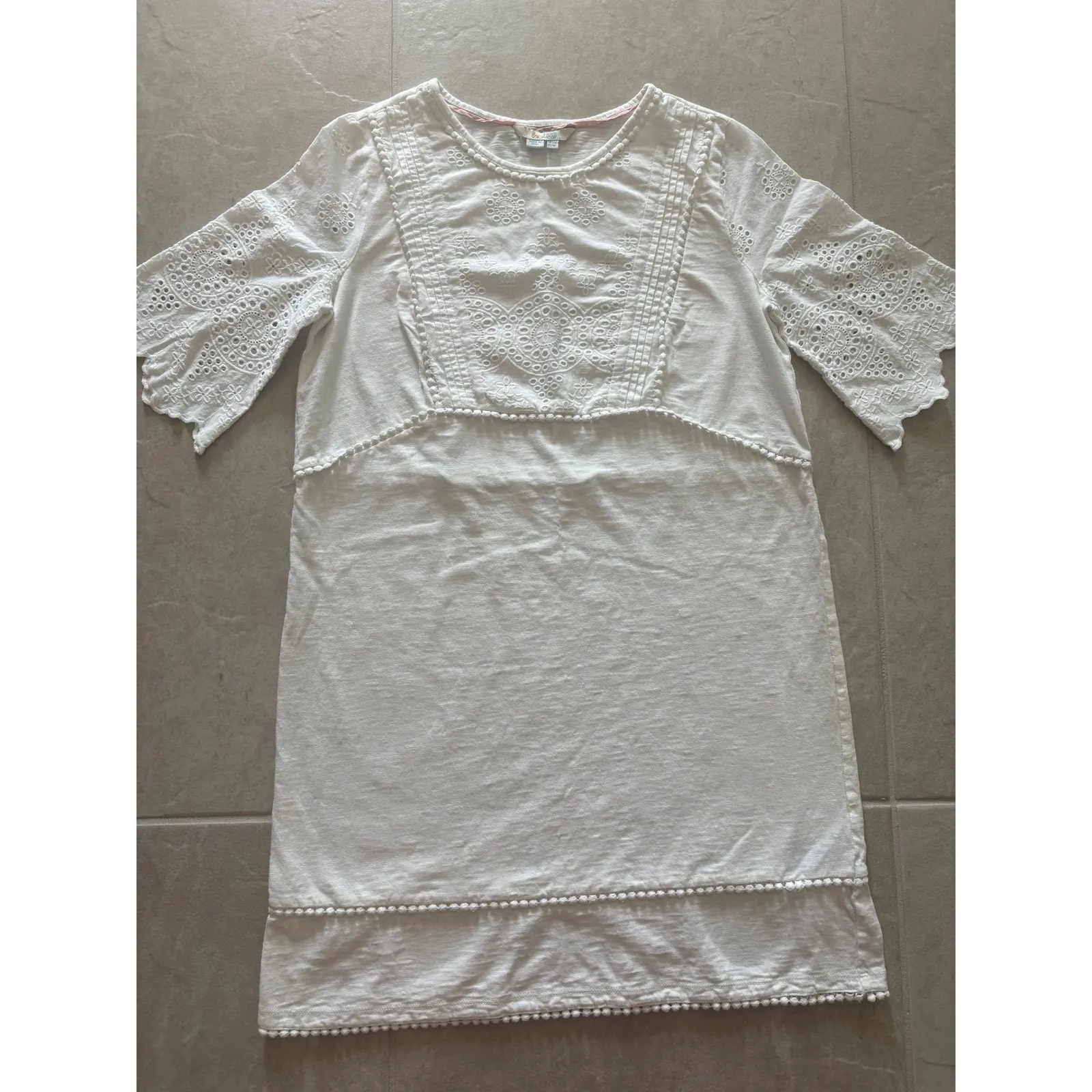 Boden Dress Womens Size 6 Heidi White‎ Eyelet Embroidery Cotton Coastal Beachy White - Image 3