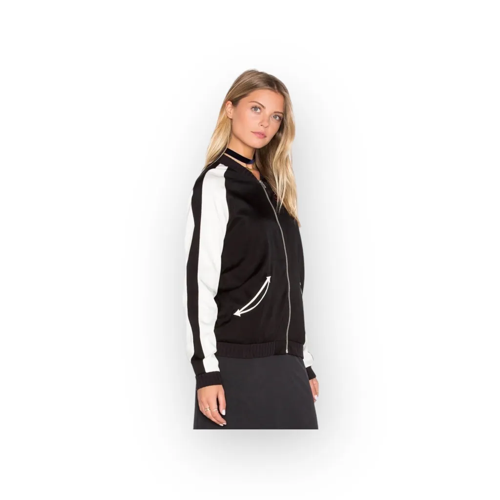 VHTF: Lauren Moshi ᨎ Haven Red Mouth Patch Silk Zip Bomber Jacket ᨎ B+W ᨎ Medium - Image 3