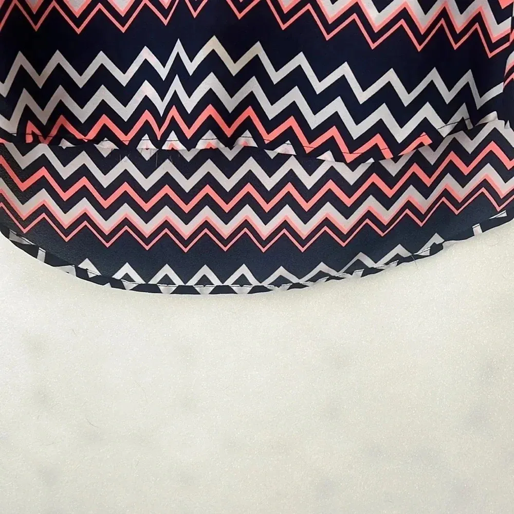 Wishful Park SZ M Nautical Navy Blue White & Pink Anchor Chevron Blouse Top - Image 7