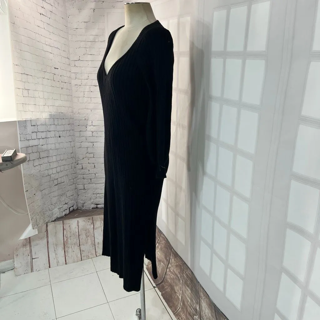 Charles Henry black ribbed long puff sleeve sweater dress size medium - Image 4