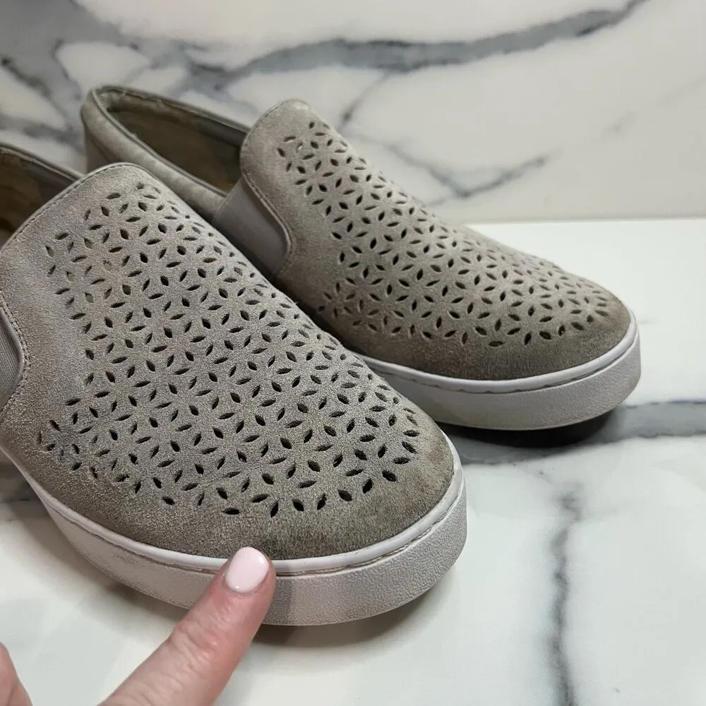 Vionic Women's Gray Perforated Suede Slip On Comfort Kani Sneakers Shoes Sz 9 - Image 4