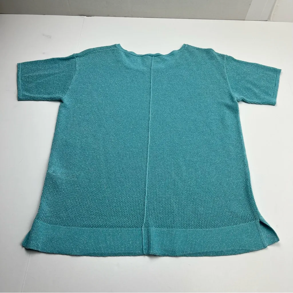 Chico’s Turquoise Blue Mesh Sweater Vanity Size 1 US Medium / 8 Short‎ Sleeve - Image 11