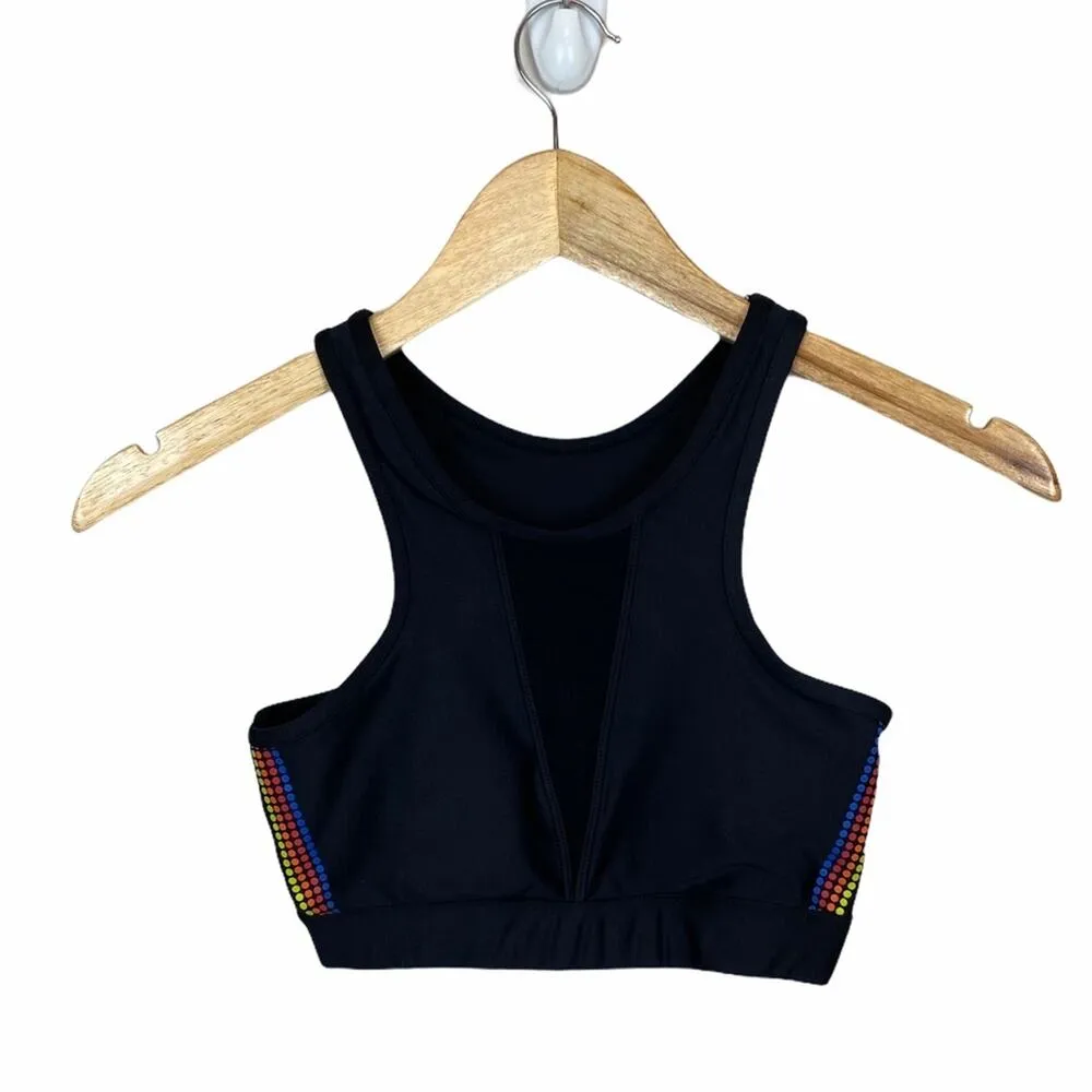 C&C California Black Mesh Stripe Sports Active Rainbow Bra XS - Image 3