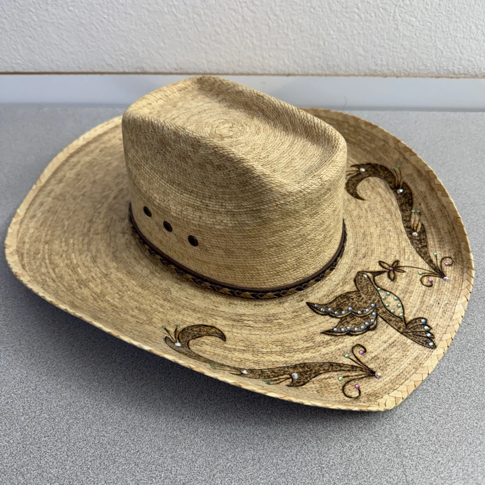 LONE STAR Cowboy Hat Western Ranch Womens Straw 55 Made in Mexico Bling Branded Brown - Image 3