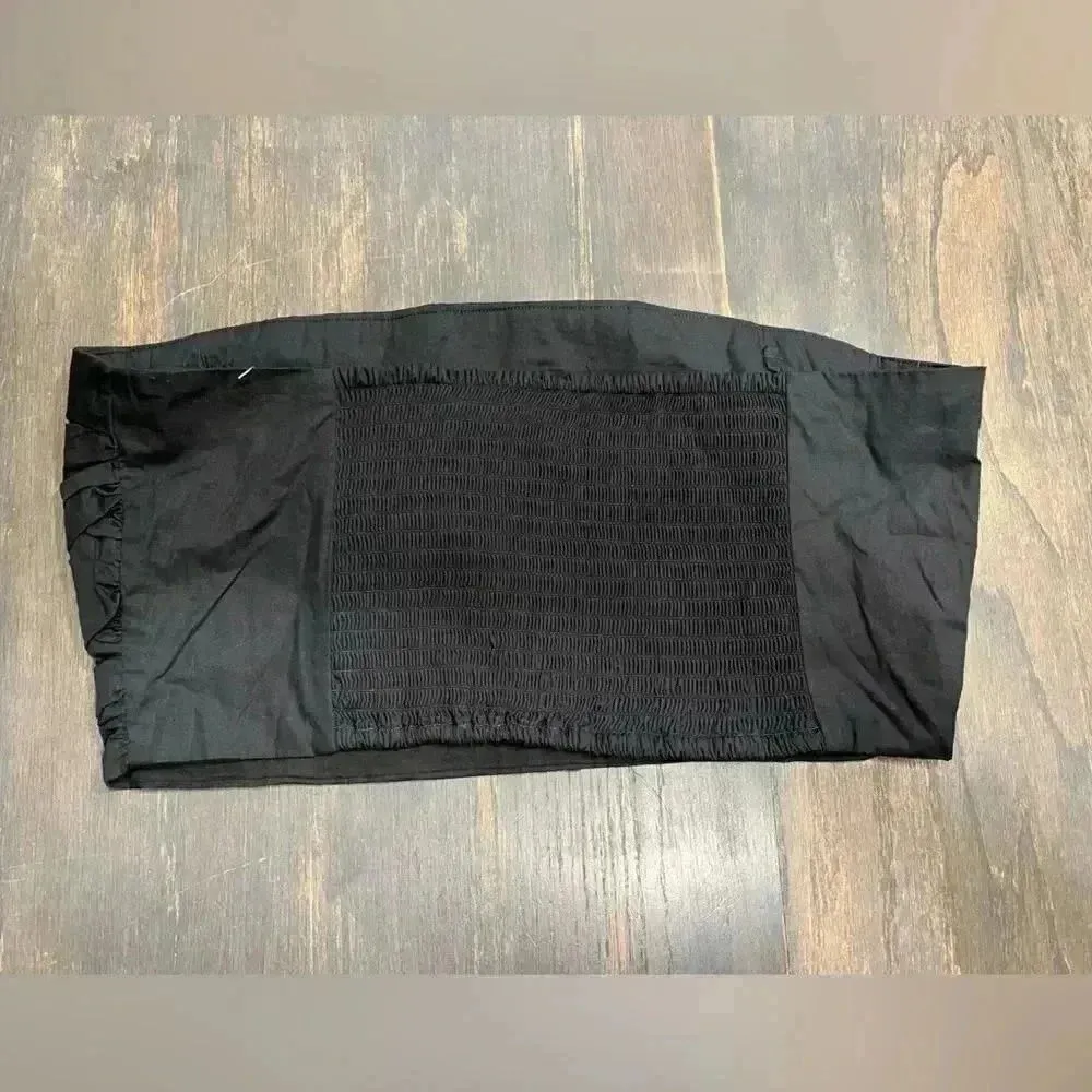 O.P.T Black Strapless Bandeau Top with Pleated Detail and Elastic‎ Back A9 Size XL - Image 3