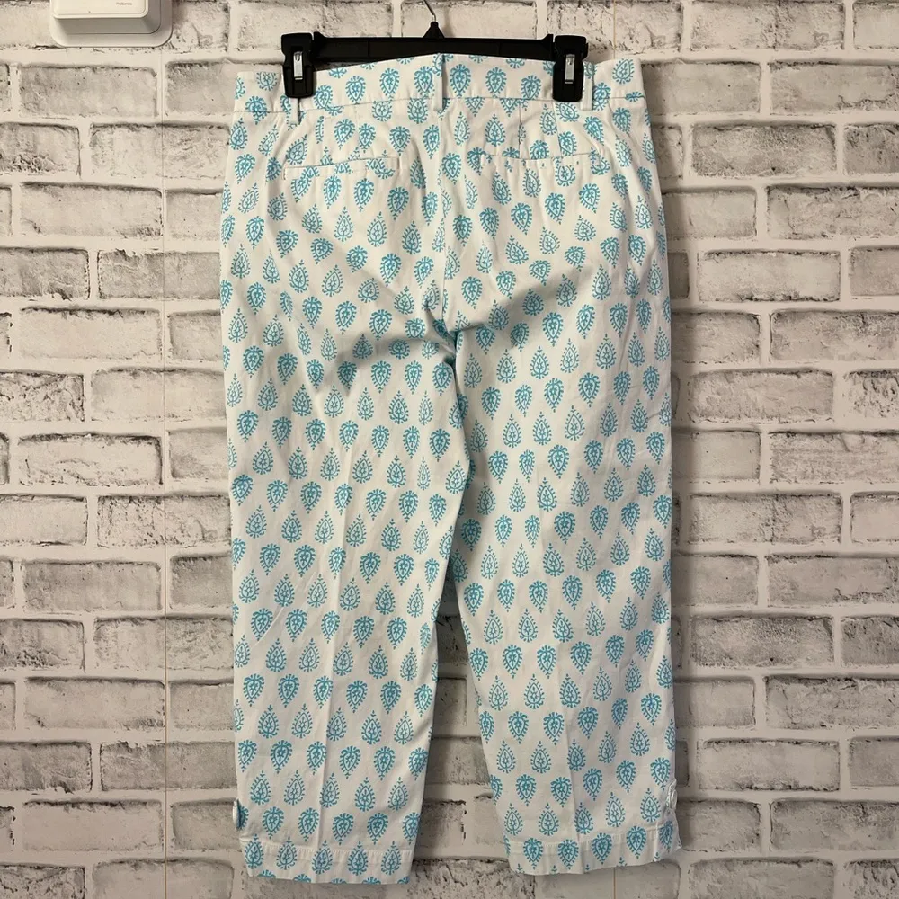 Women’s Talbots white w/ turquoise paisley perfect skimmer crop casual pants S 6 - Image 2