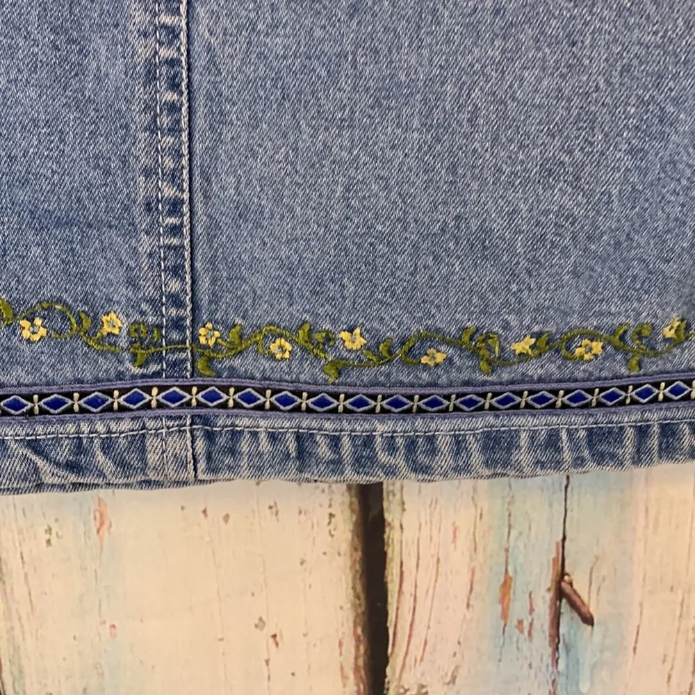 Vintage Que Pasa Embroidered Jean Skirt Size 7/8 Yellow - Image 6