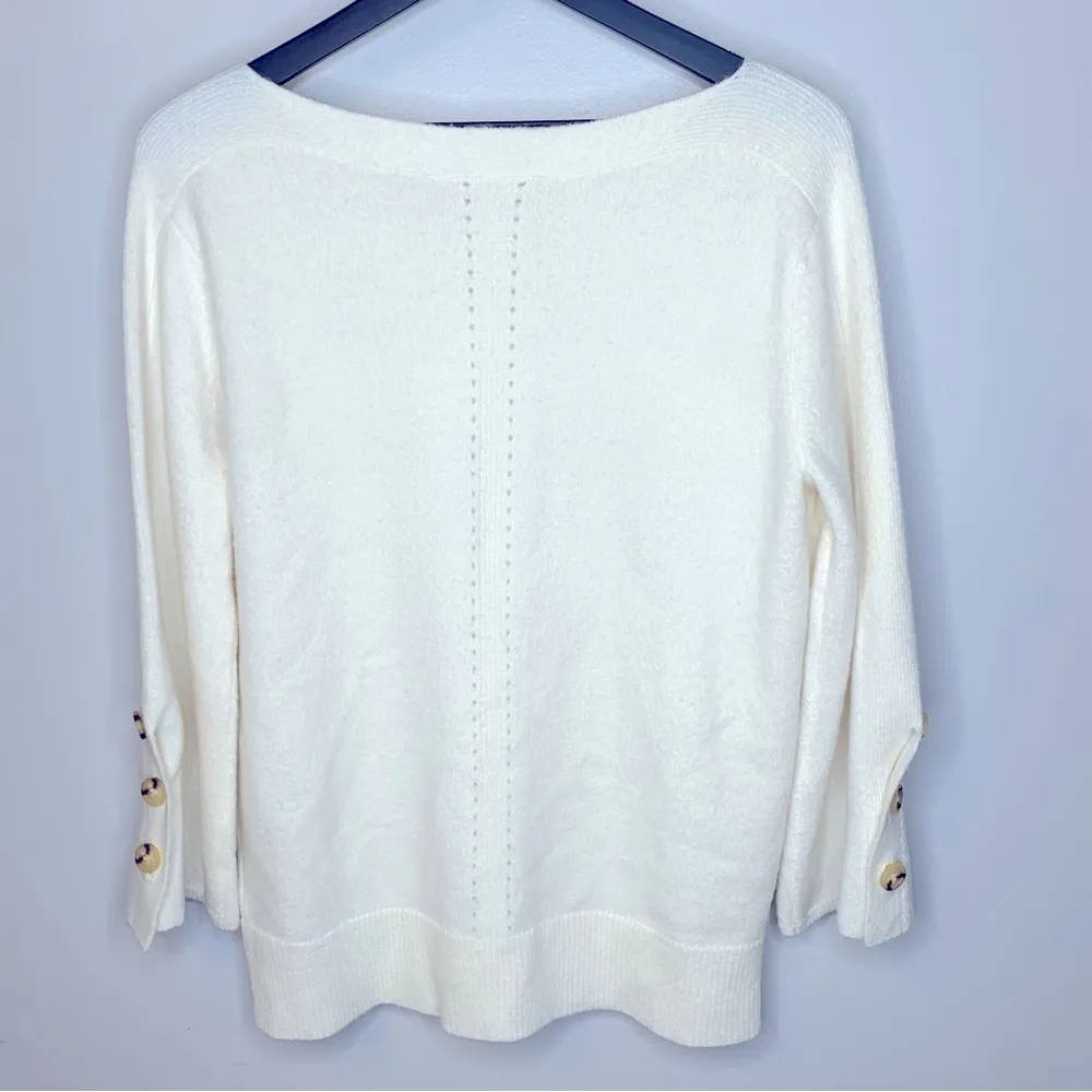 Soft Surroundings Cream Colored Wool Blend Button Sleeve Sweater Size S - Image 2