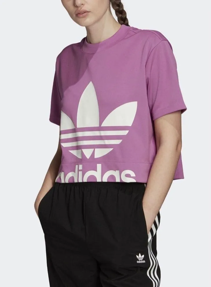 NWT ADIDAS BELLISTA  TREFOIL CROP TEE TOP LILAC SMALL - Image 2