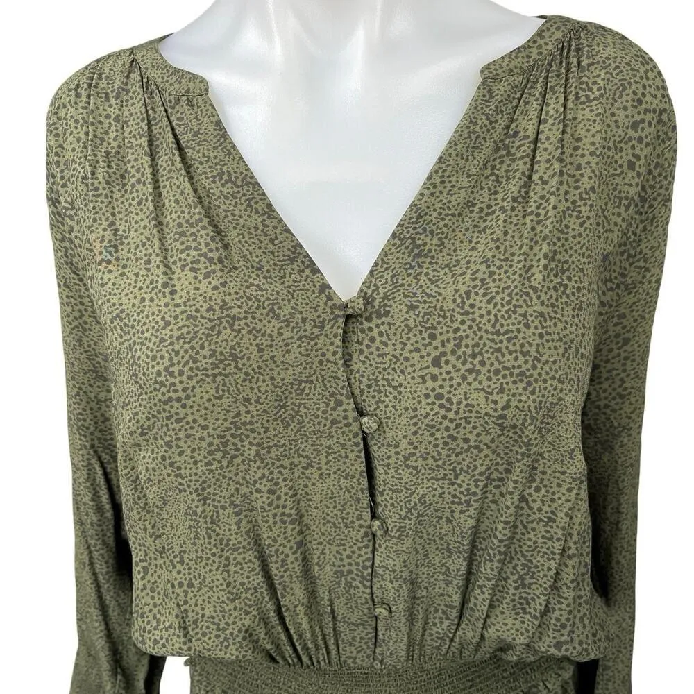 Rails Jasmine Olive Speckled V-neck Long Sleeve Smocked Waist Mini Dress Size L - Image 6