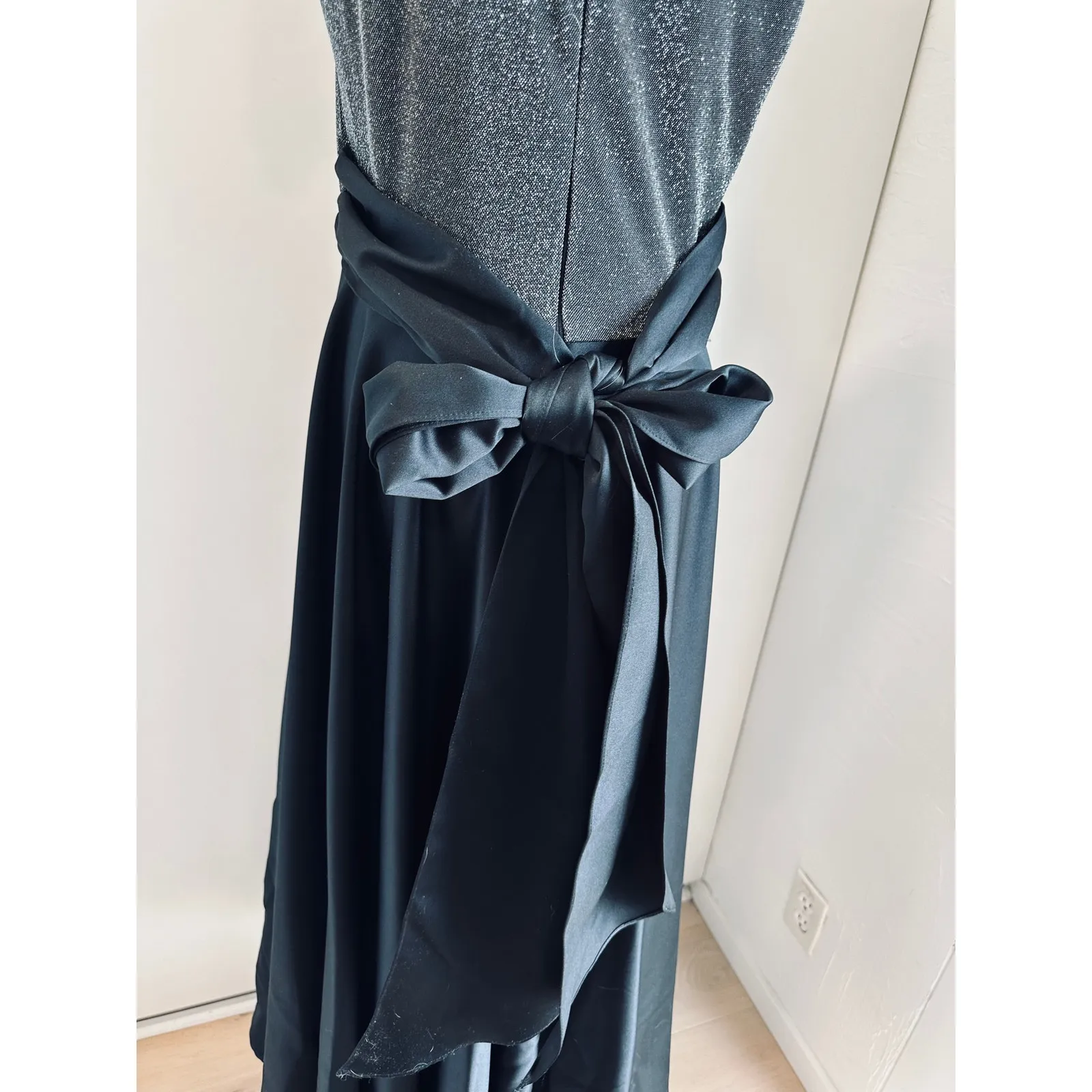 Vintage 90s Rampage Ball Gown Size 11 M/L Black Satin Holiday Party Dress Bow - Image 7