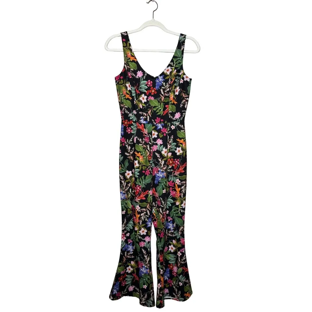 Gianni Bini Sophia Floral Print Cropped Flared Jumpsuit Size 0 Sleeveless Black - Image 2