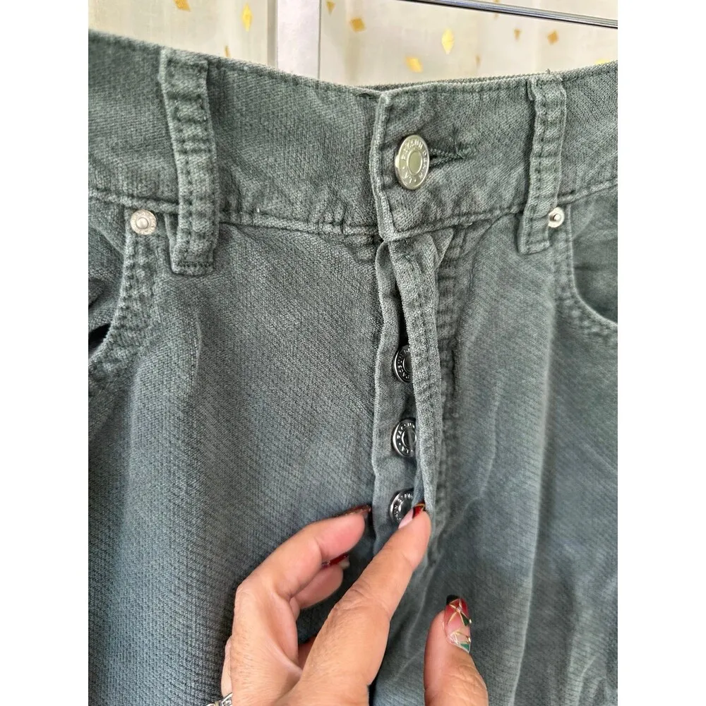 Pacsun Women's 100% Cotton Green Corduroy Button Fly Wide Leg Baggy Jean 25 - Image 3