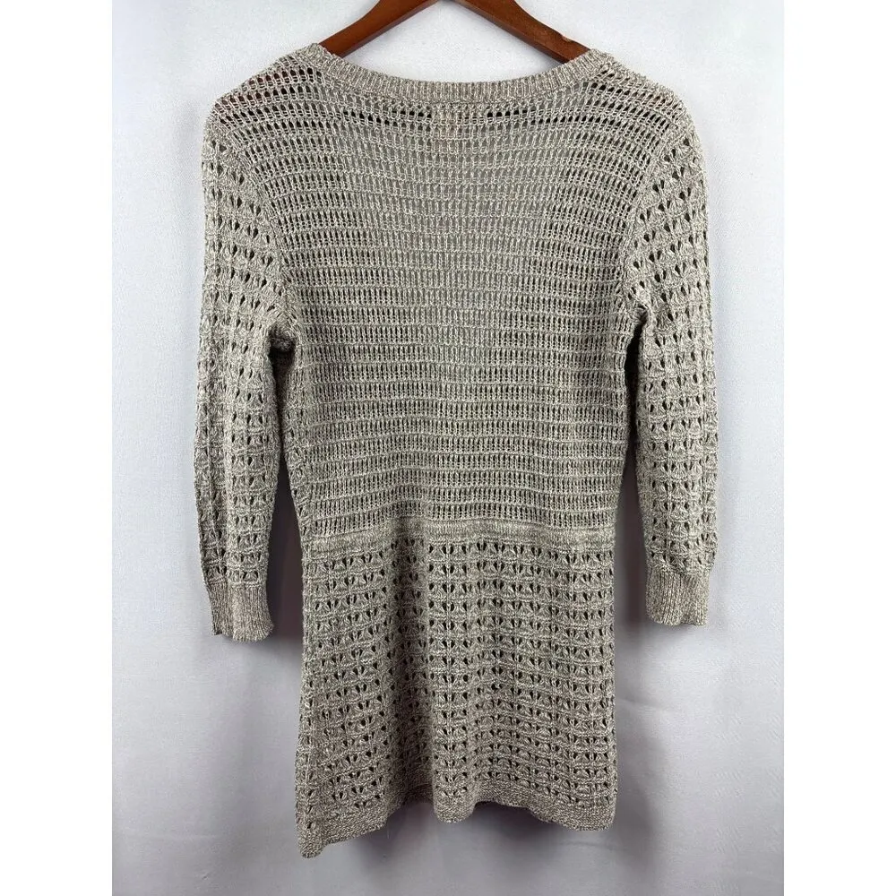 DKNY Jeans Womens Small Gray Crochet Knit Cardigan Sweater - Image 4