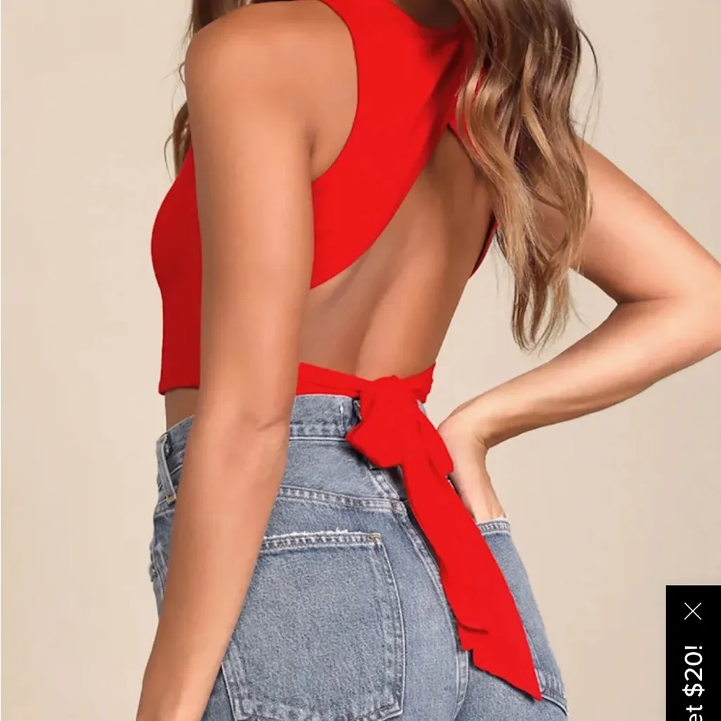 Lulus Let's Tie It Red Tie-Back Cropped Tank Top - Image 2
