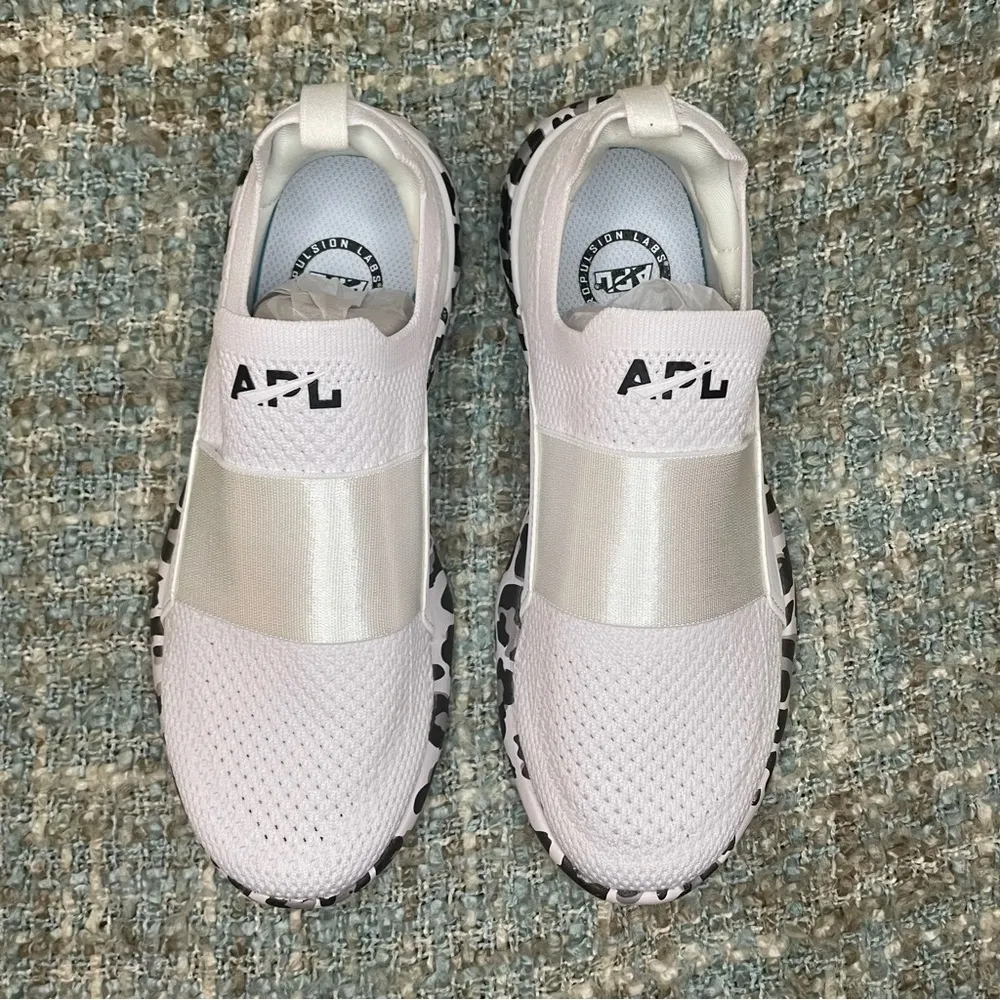 APL: Athletic Propulsion Lab Techloom Bliss Sneakers in White/Black/Leopard - Image 7