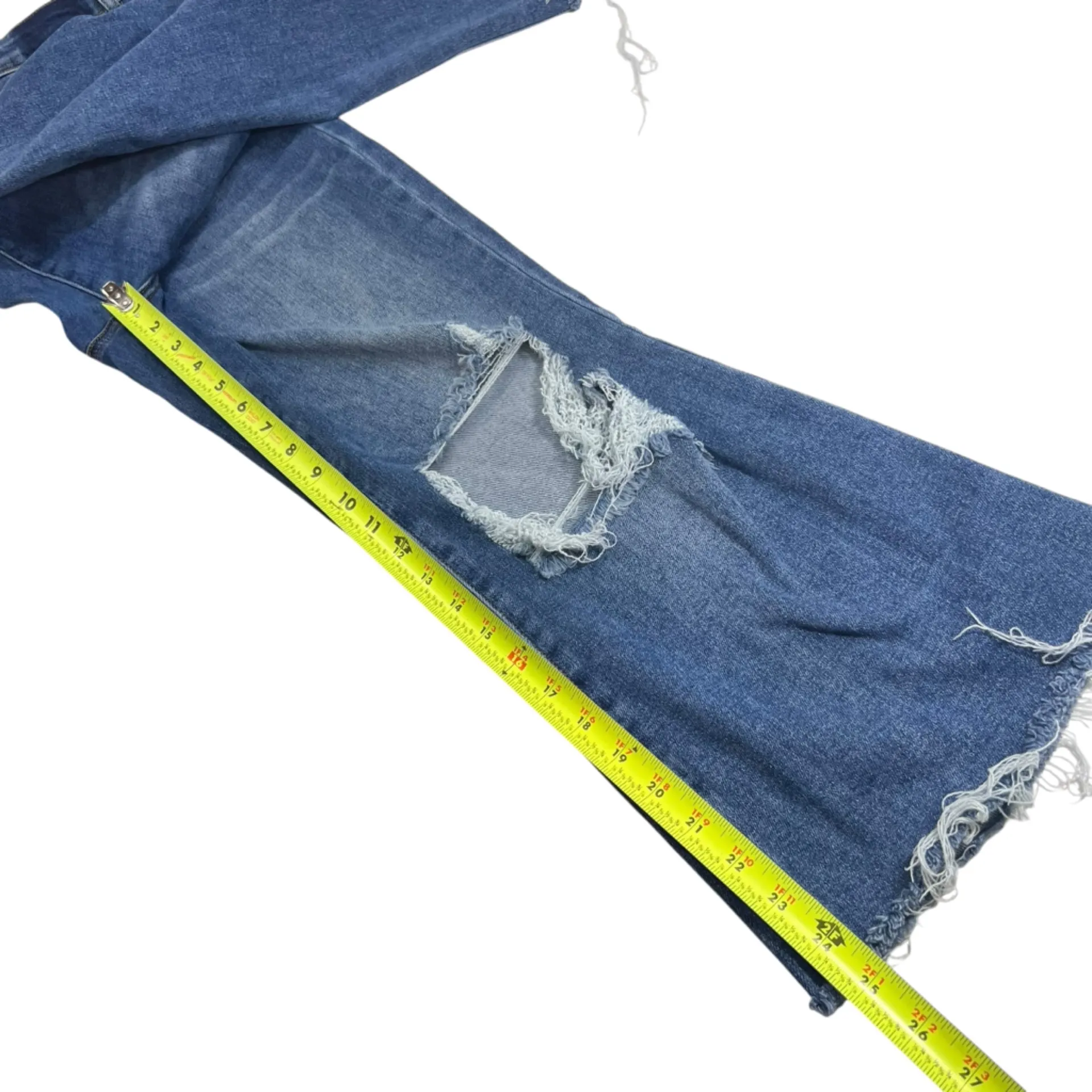 Risen High Rise Raw Hem Distressed Ankle Straight Jeans Blue Size 31 - Image 8