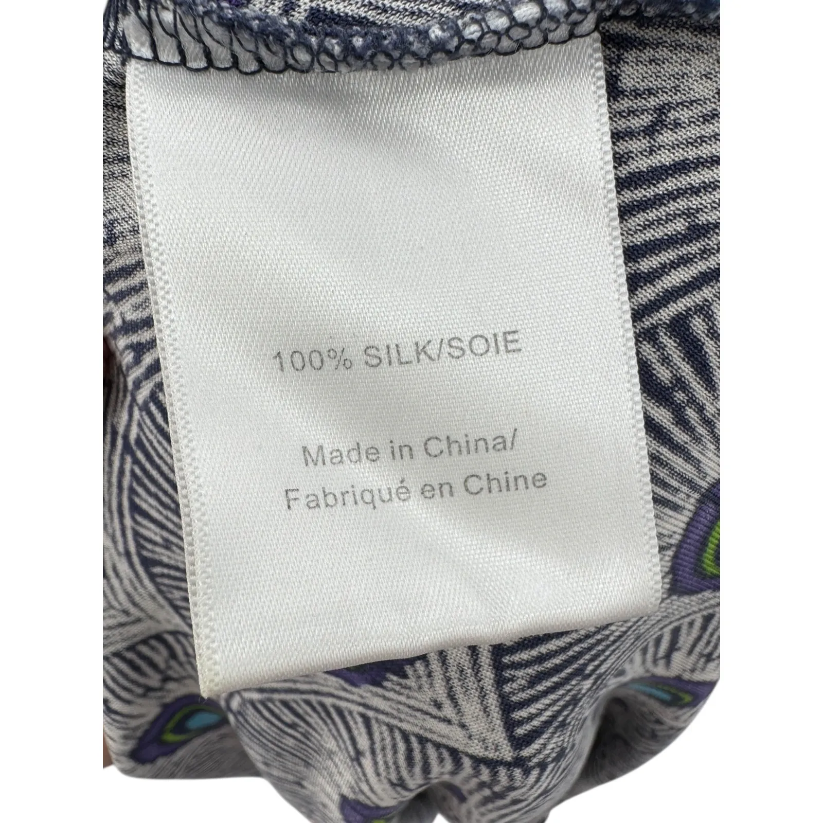 Tory‎ Burch Silk Wrap Dress Peacock Feather Print Sleeveless Navy Blue S - Image 8