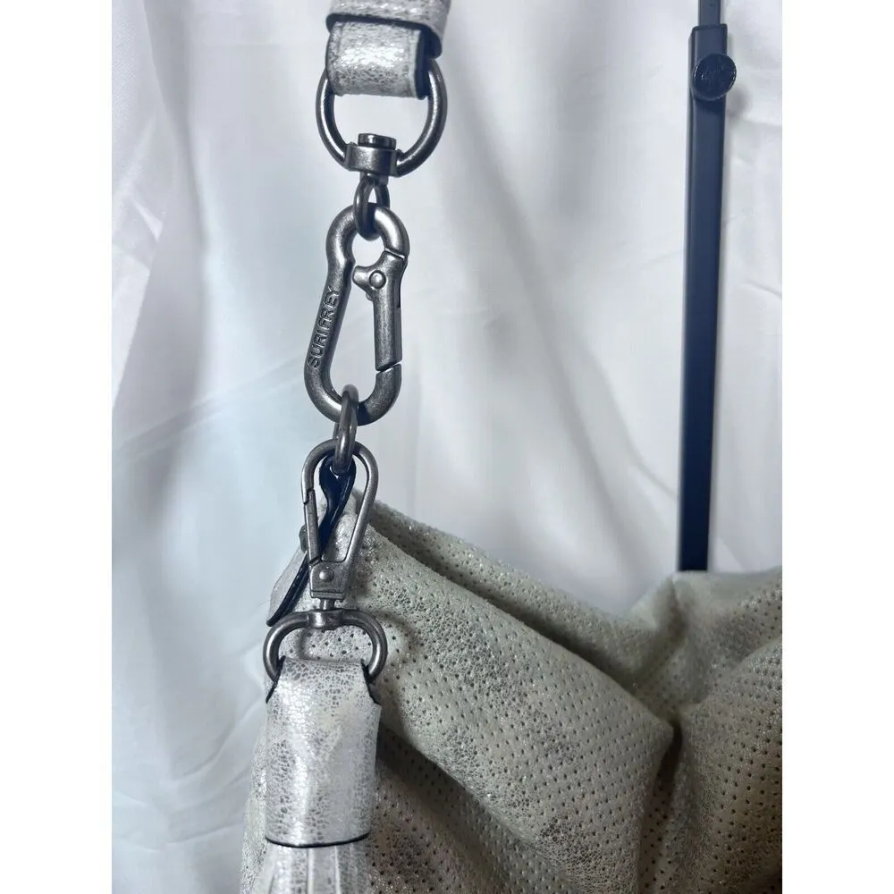 Suri Frey Crossbody Shoulder Hobo Bag Purse Silver Vegan Tassel EUC - Image 3
