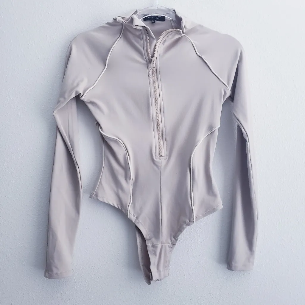 JLuxlabel Cream Long Sleeve Bodysuit Half Zip Closure - Image 2